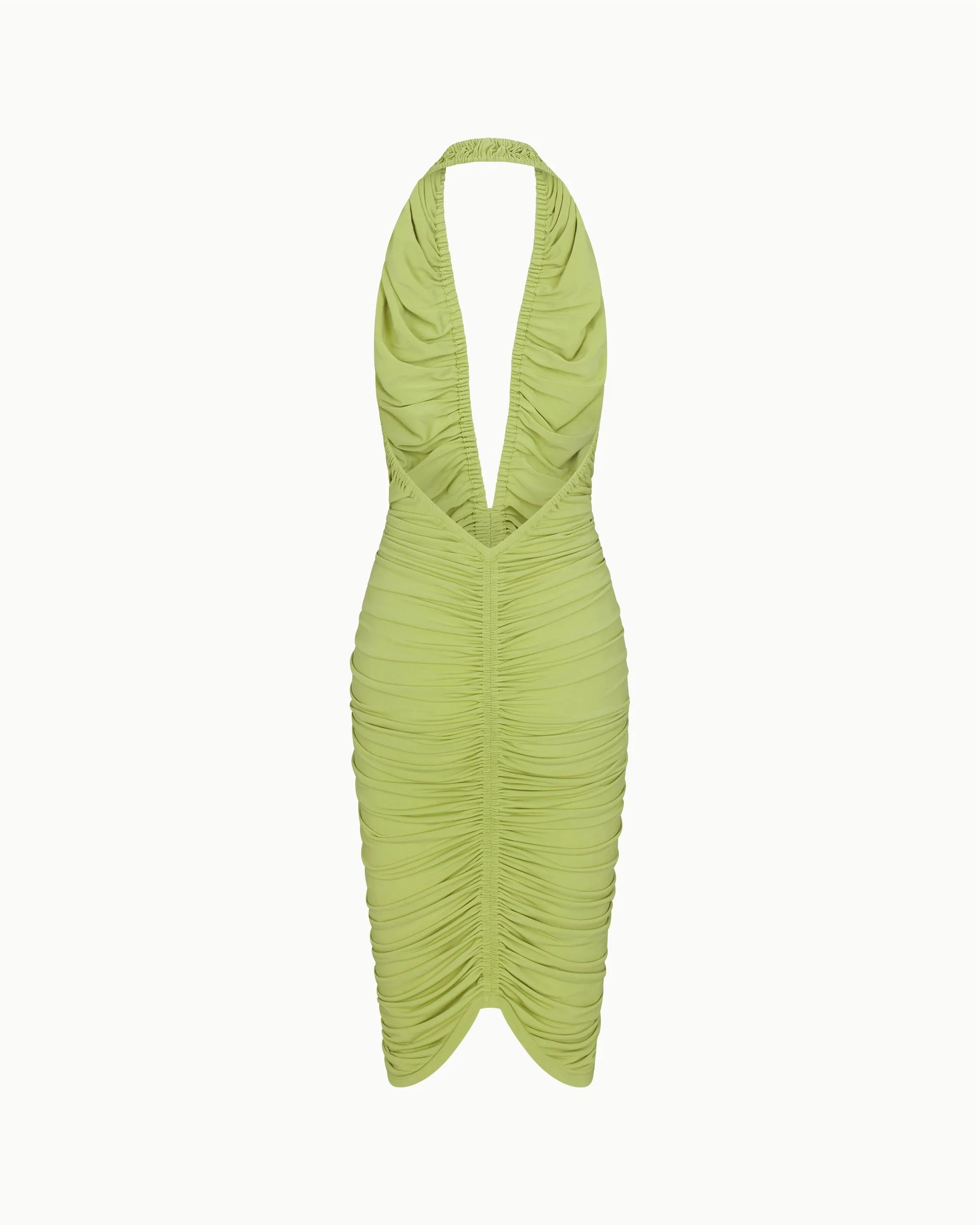 Plunging Ruched Midi Dress | Dark Citron